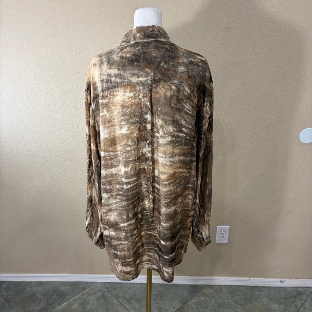 Barbara Lesser Brown Tye Dye Button Down Long Sleeve Blouse Sz XL Boho Whimsical - Picture 5 of 12
